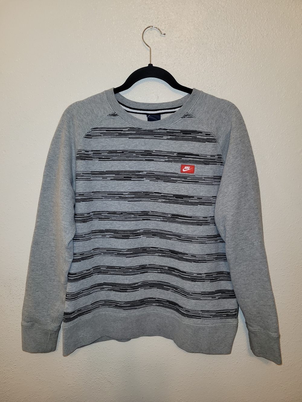Nike AW77 Speed Stripe Crew Sweatshirt Gray Black Men's Large